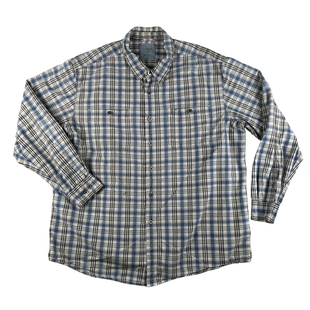 L.L.Bean Shirt Mens XL Blue Plaid Long Sleeve Button Up Soft Cotton Casual